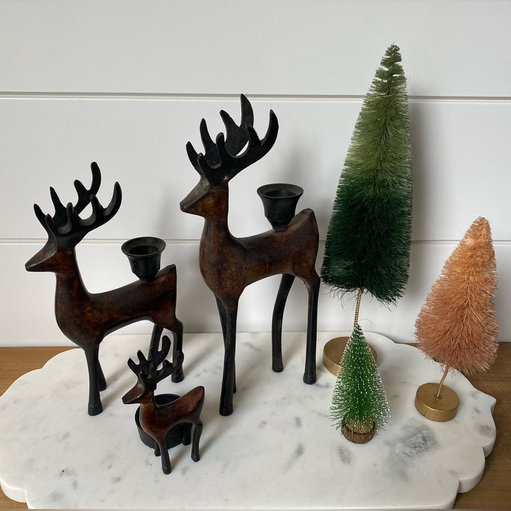 3 Rustic Metallic Bronze Reindeer Candle Holders Whimsical Festive Châteaucore